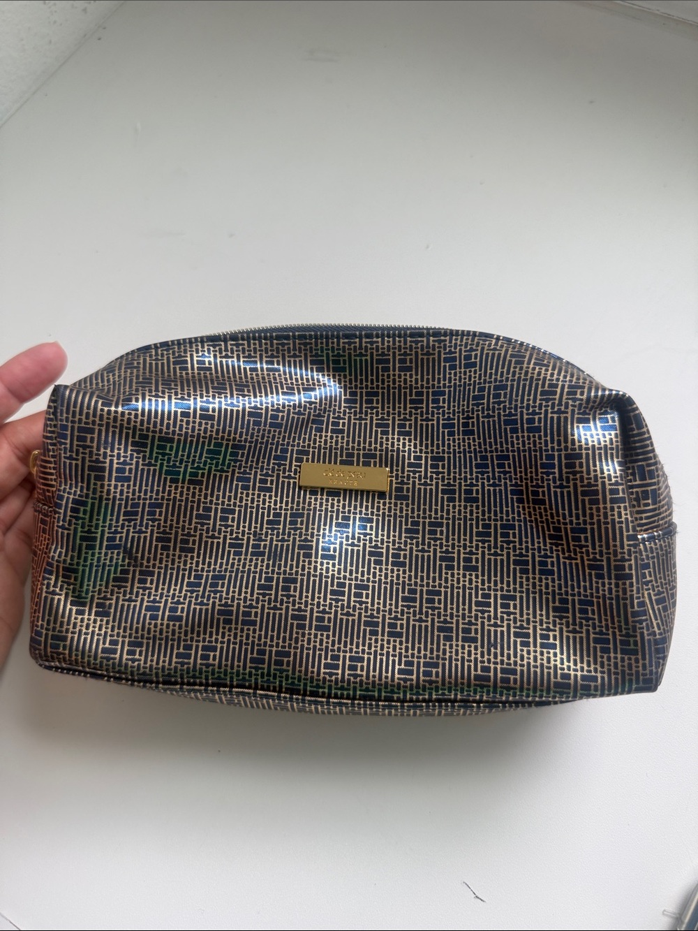 cle de peau Navy and Gold Patterned Cosmetic Pouch